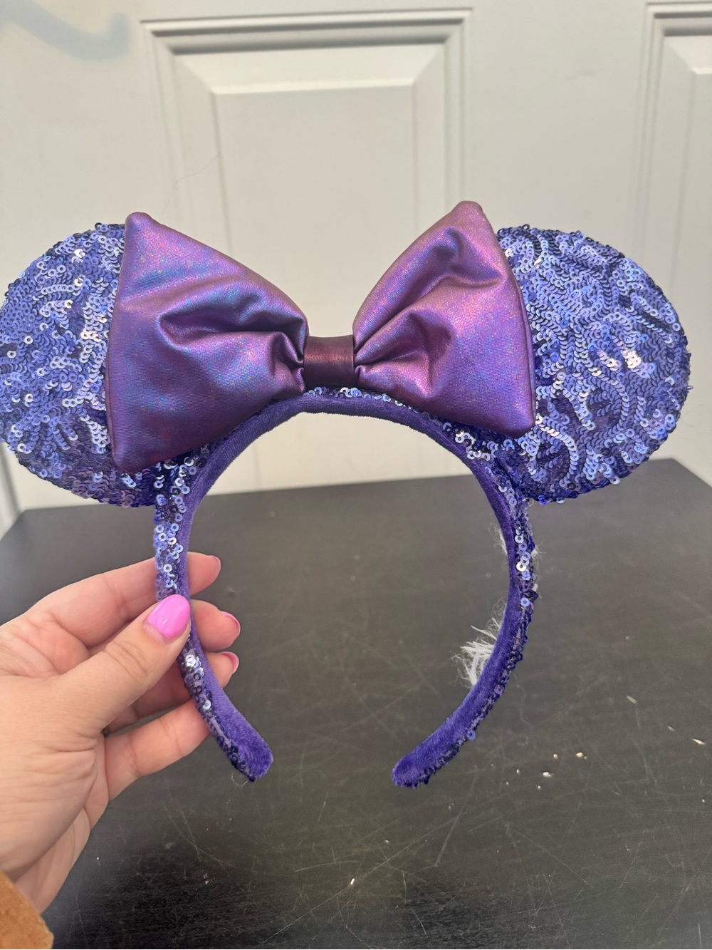 Disney Parks Purple Sequin Iridescent Minnie Mouse Ears Headband - Tag Cut